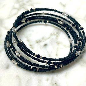 Silpada SS Black Onyx Beaded Spiral Wrap Bracelet